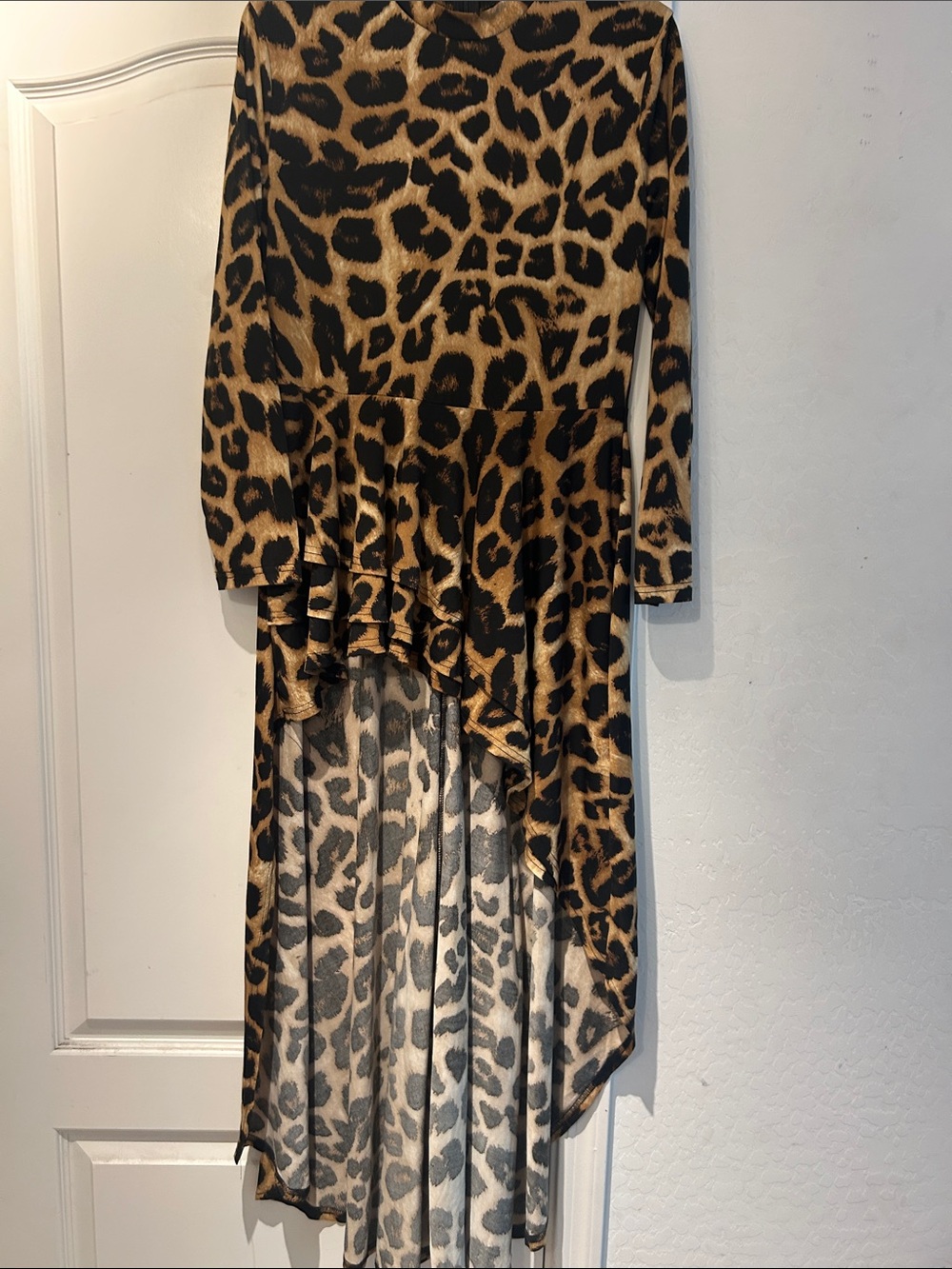 Girls Leopard Hi-Low Dress in Brown and Black